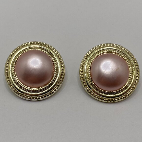 Vintage Faux Pink Pearl with Gold Tone Clip-on Earrings - Picture 1 of 7